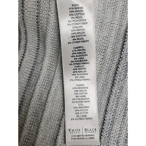 White House Black Market Silver Gray Striped Metallic Open Cardigan Sweater SZ S - Picture 5 of 7